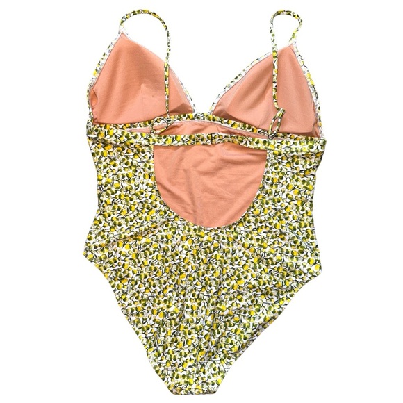 J Crew Plunge one-piece swimsuit in Liberty Eliza's Yellow fabric NWT Size 16 - Picture 4 of 12